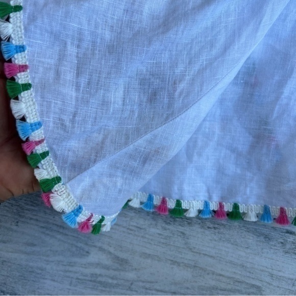 Zara Linen‎ Top Size Medium Womens Off Shoulder Blouse Bohemian Fringe Hem - Picture 4 of 11